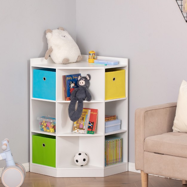 Homcom Wooden Kids Cabinet Freestanding Corner Storage Drawer Toys Clothes Books Organizer Dresser Children Bookcase Display Shelf Wardrobe For Bedroom With Anti toppling Hardware Drawers