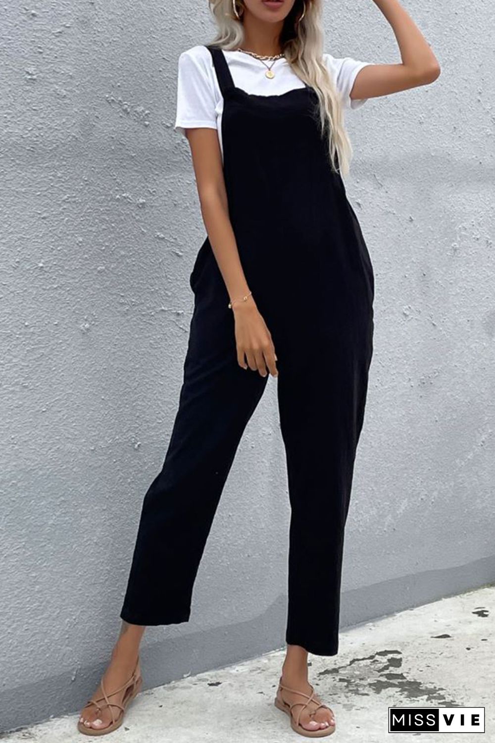 Solid Color Pocket Jumpsuit Wholesale