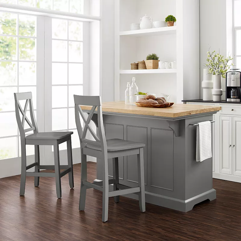 Crosley Julia Wood-Top Kitchen Island with Stools 3-piece Set