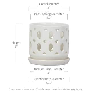 Vigoro 5 in. Dixie Small White Open Orchid Ceramic Planter (5 in. D x 5 in. H) with Drainage Hole and Attached Saucer CR01720S-05W