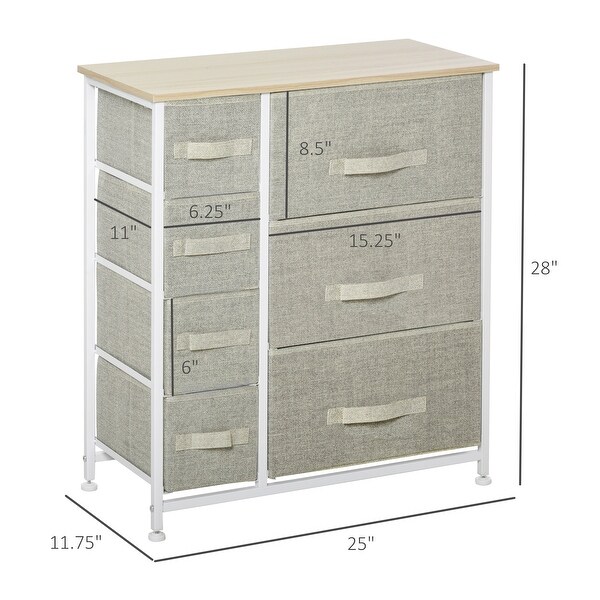 HOMCOM 7-Drawer Storage Cabinet Organizer Unit with Fabric Bins for Bedroom， Dresser， Closets， Grey - - 32813463