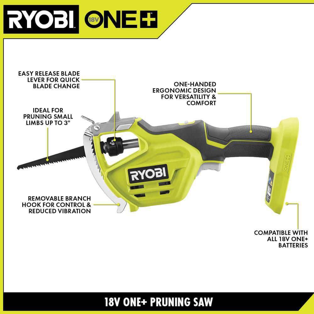 RYOBI ONE HP 18V Brushless Cordless Pruner and Cordless Pruning Reciprocating Saw with 20 Ah Battery and Charger