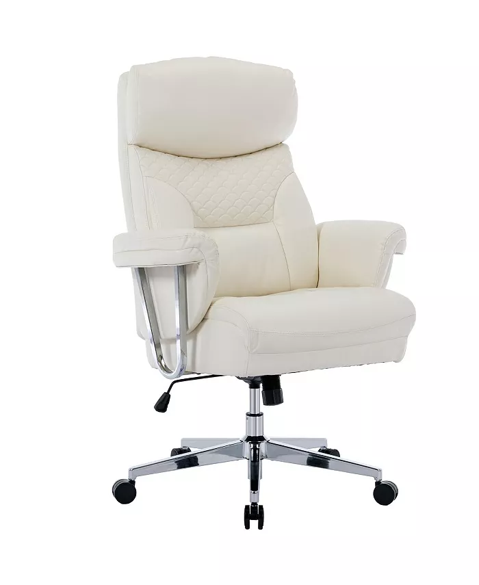 Simplie Fun High Back Executive Office Chair 300 lbs-Ergonomic Leather Computer Desk Chair Thick Bonded Leather Office Chair for Comfort and Lumbar Support Adjustable Rock Back Tension(white)