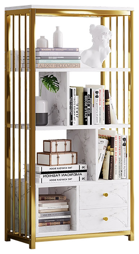 Modern Small Metal Etagere Bookshelf with 2 Drawers in White  ampGold   Contemporary   Bookcases   by Homary International Limited  Houzz