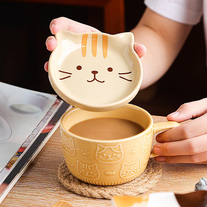 Creative Cat Ceramic Coffee Cup Saucer Cartoon Animal Crafts Breakfast Milk Cup Embossed Coffee Mug Afternoon Tea Supplies