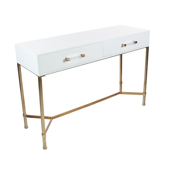 White Wood Glam Modern Contemporary 2 Drawer Desk Console Table - 47 x 15 x 31