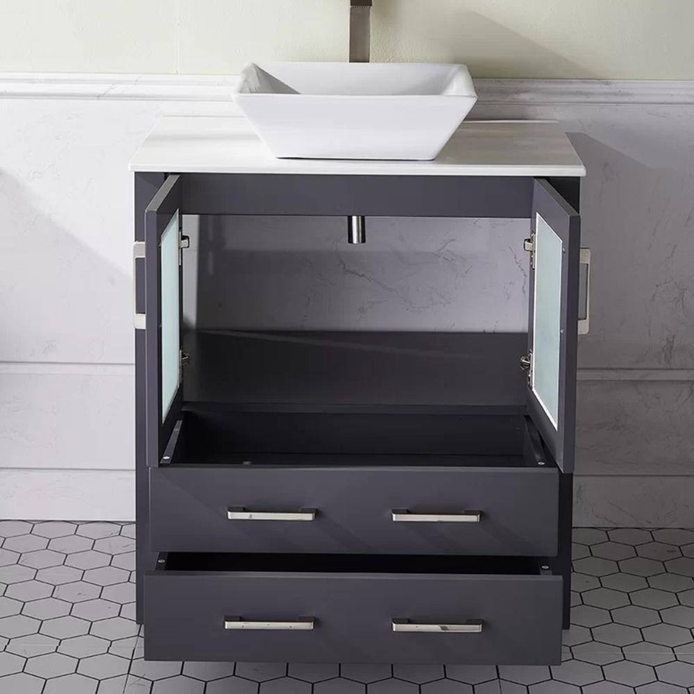 VC CUCINE 30 in. W x 18.5 in. D x 31 in. H Modern Bathroom Vanity in Dark Gray with White Ceramic Vessel Sink VC-US02SH-MZ-LS401