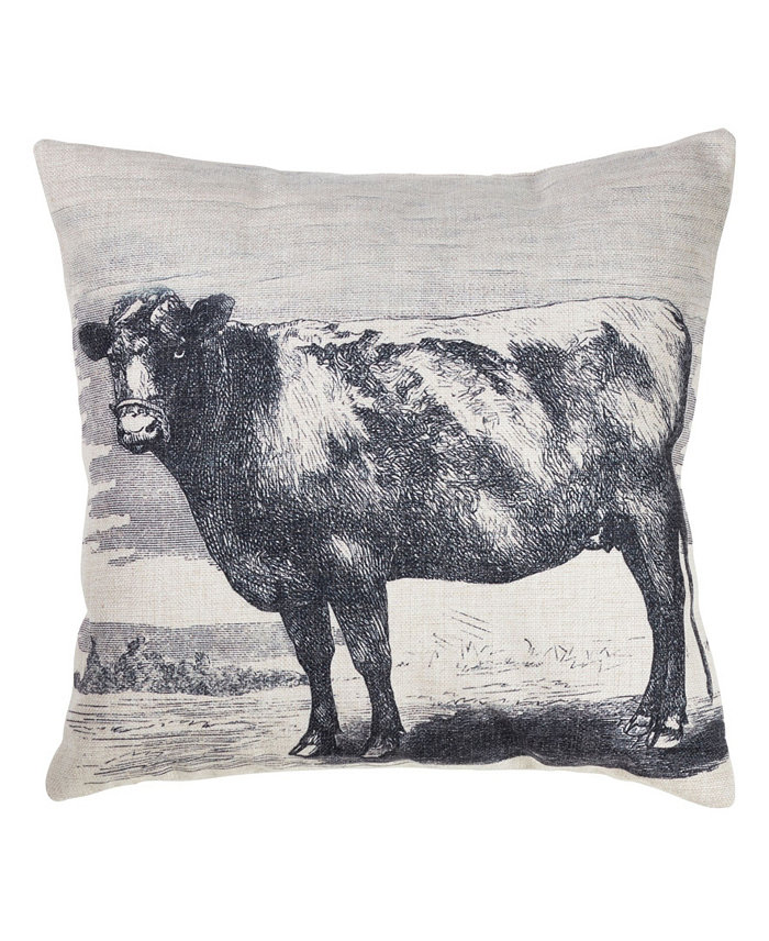 Saro Lifestyle Farmhouse Cow Printed Decorative Pillow， 18