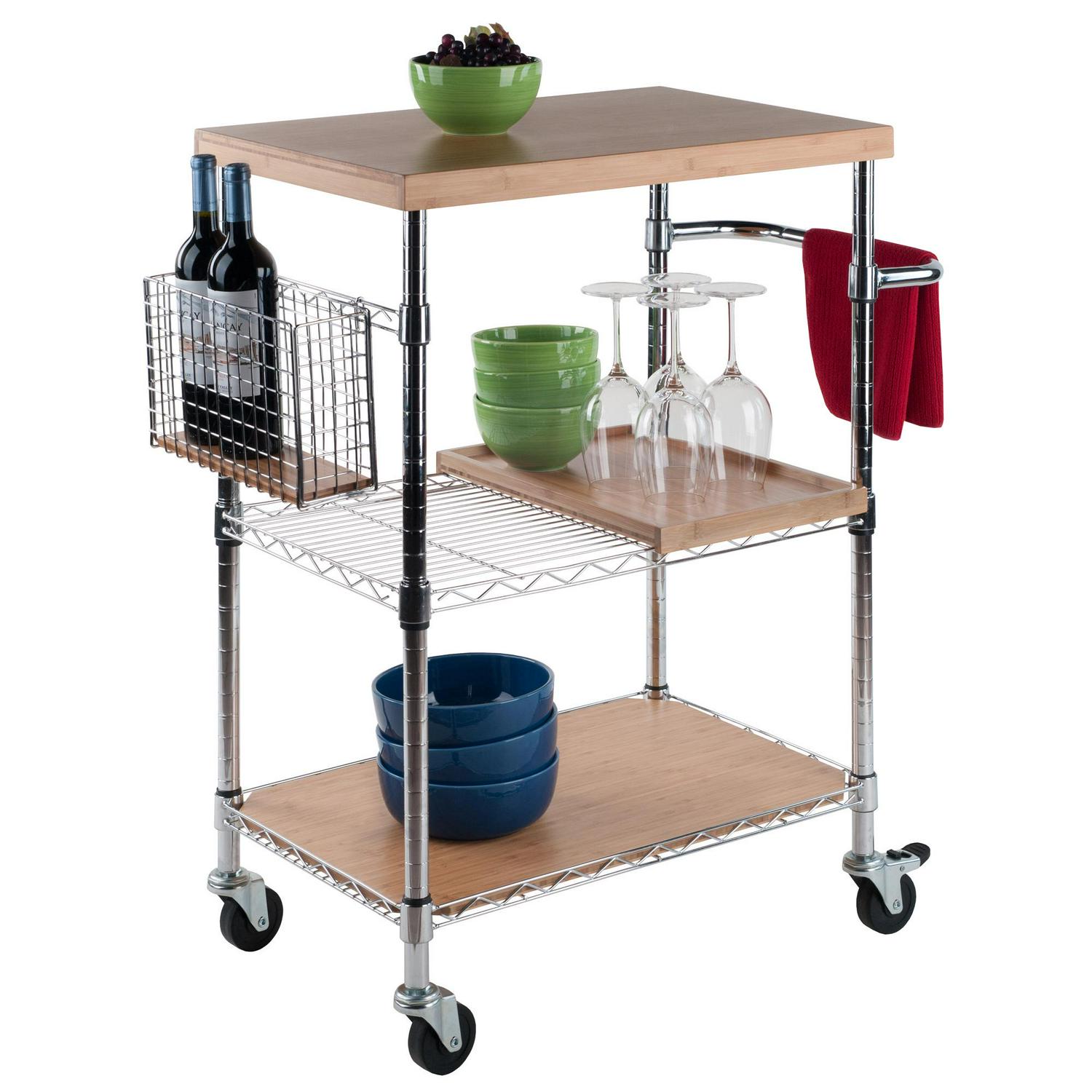 Winsome Wood Madera Utility Kitchen Cart， Bamboo and Chrome Finish