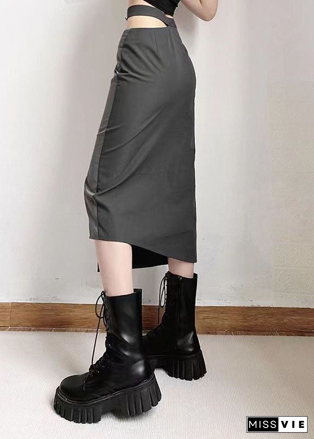 Fashion Grey Asymmetrical Patchwork Cotton Skirts Spring