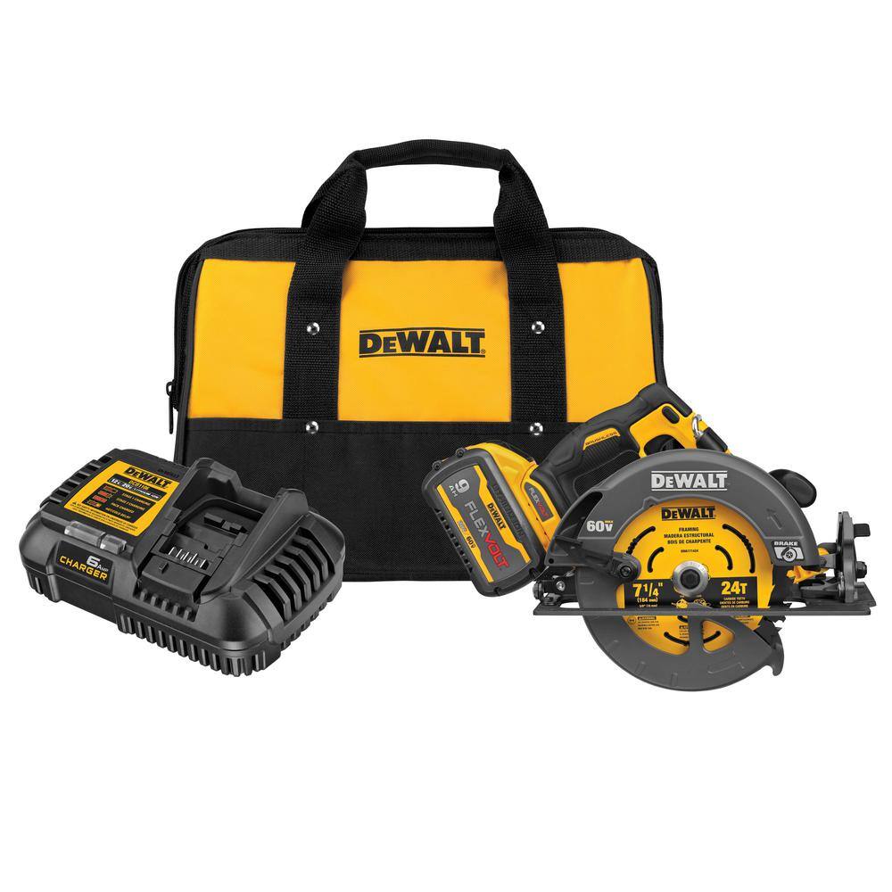 DW FLEXVOLT 60V MAX Cordless Brushless 7-14 in. Sidewinder Style Circular Saw with Brake with (1) FLEXVOLT 9.0Ah Battery DCS578X1