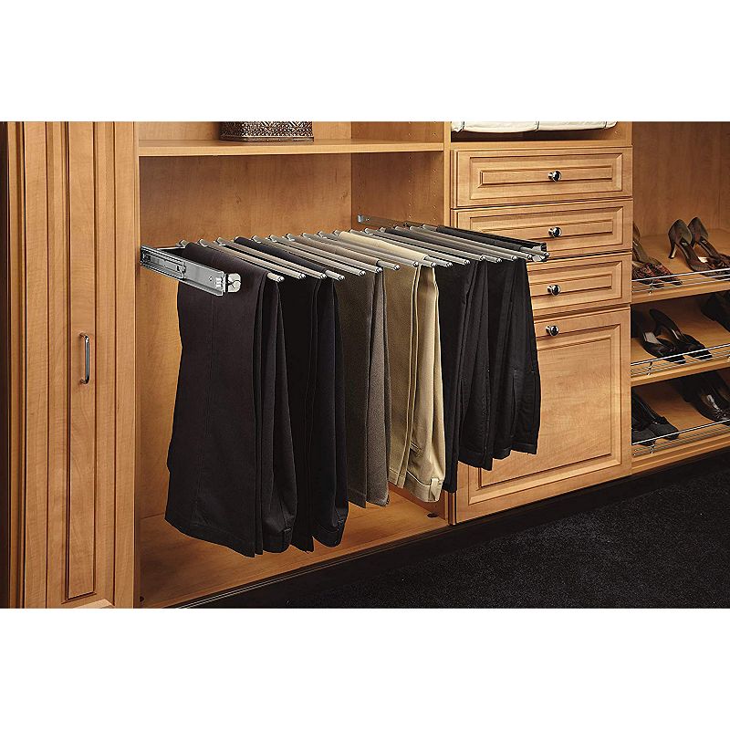 Rev-A-Shelf 30 Pull Out Closet Wire Pant Rack for 16 Pairs， Chrome， PSC-3014CR