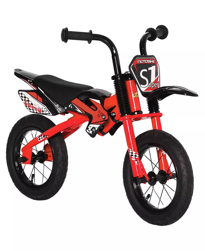 Qaba Kids Balance Bike， Motor Bike Style， Big Tire Push Bike， Soft Handles