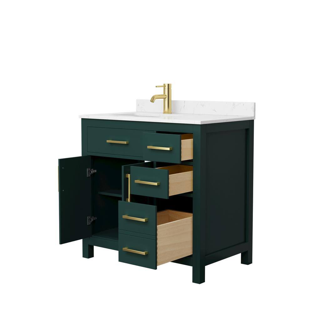 Wyndham Collection Beckett 36 in. W x 22 in. D x 35 in. H Single Sink Bathroom Vanity in Green with Carrara Cultured Marble Top WCG242436SGDCCUNSMXX