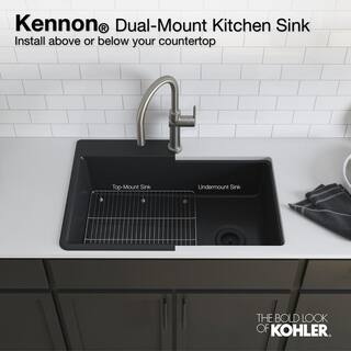 KOHLER Kennon 33 in. Drop-inUndermount 1-Hole Double Bowl Neoroc Granite Composite Kitchen Sink in Matte Black K-RH8185-1-CM1