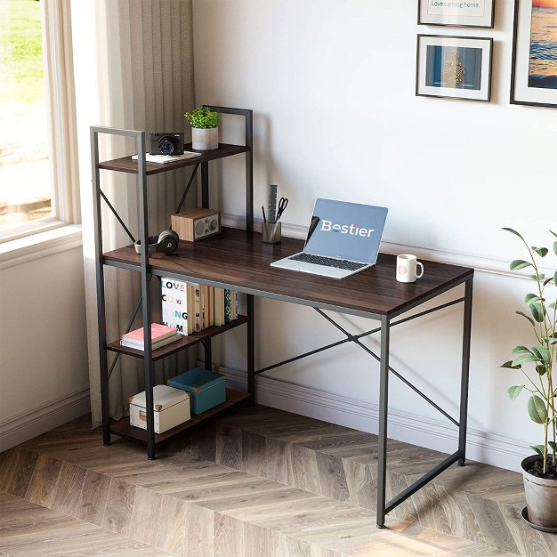 Bestier 47 Inch Compact Computer Writing Desk With 4 Tier Storage Shelves Amd Crossbar Support For Home Office Apartment Dorm Brown