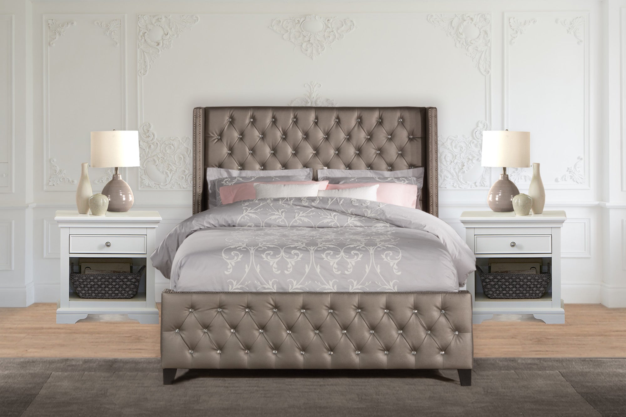 Hillsdale Memphis Tufted Upholstered Pewter Faux Leather Queen Bed