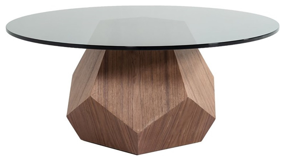 Limari Home Rackham 35 quotMid Century Glass  ampVeneer Coffee Table in Walnut   Coffee Tables   by Homesquare  Houzz