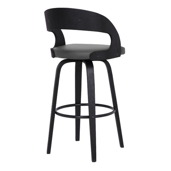 Counter Height Wooden Bar Stool with Cutout Padded Backrest， Black and Gray