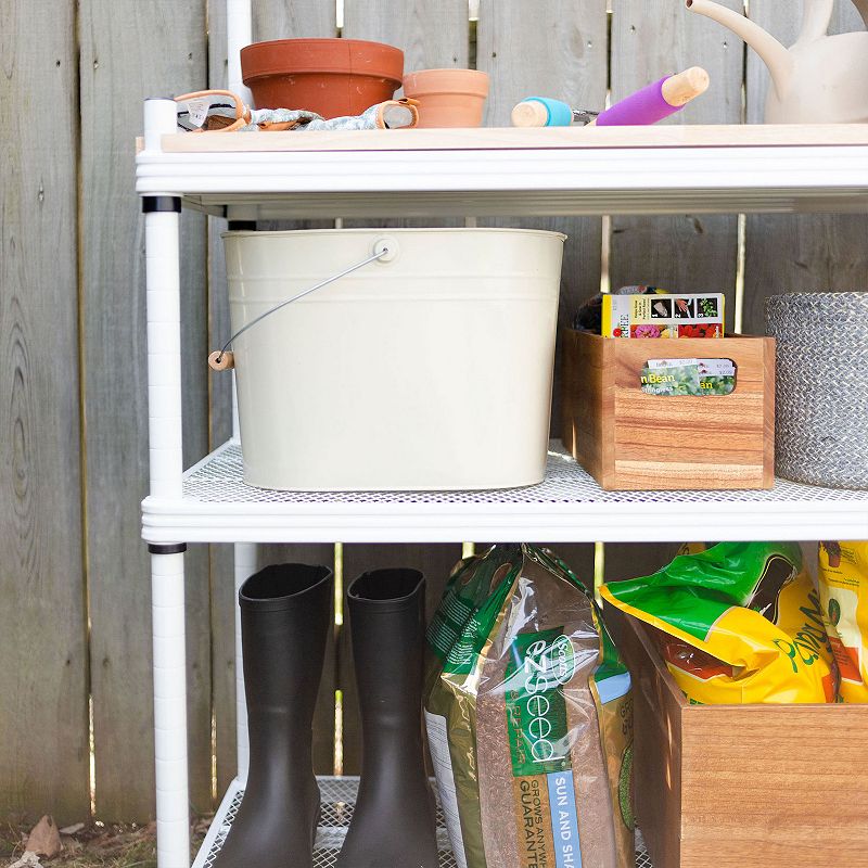 Design Ideas Meshworks Metal Storage Utility Wood Top Shelving Unit Rack， White