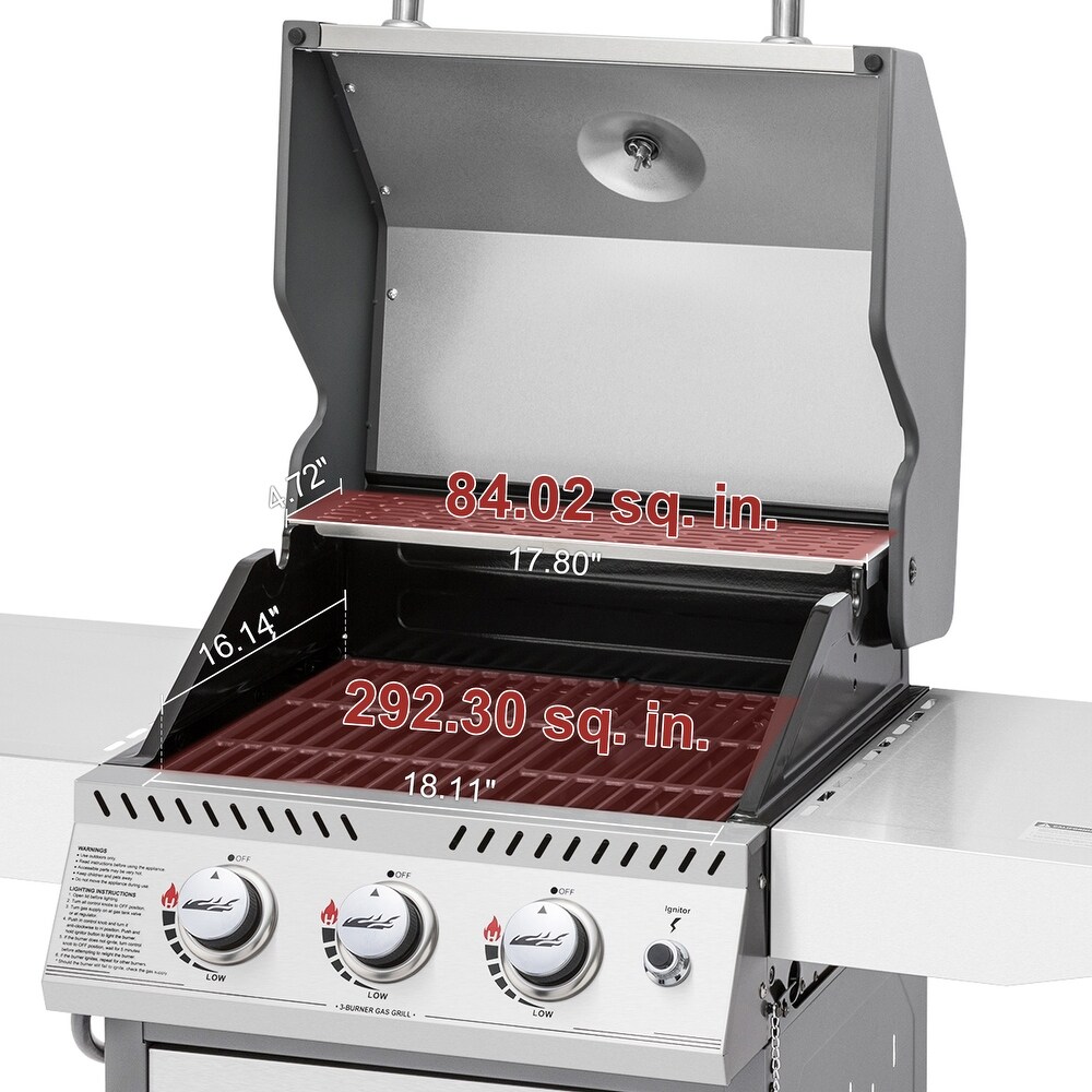 Royal Gourmet Stainless Steel 3 Burner Gas Grill with Side Tables  Silver