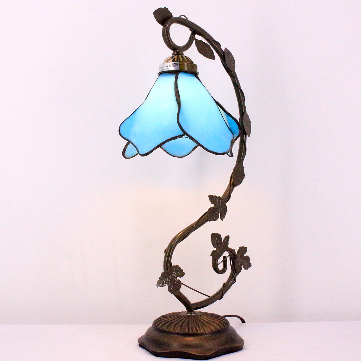  Lamps Stained Glass Table Desk Reading Lamp Crystal Bead Sea Blue Dragonfly Style Shade W6H21 Inch for Living Room Bedroom Bookcase Dresser Coffee Table