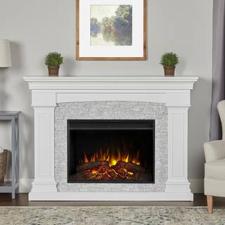 Real Flame Deland Grand 63 in. Freestanding Wooden Electric Fireplace in White 8290E-W