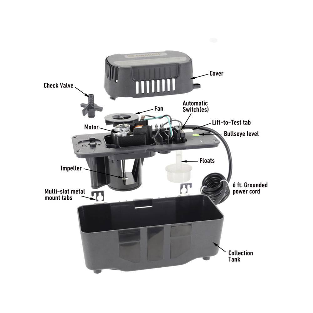 BECKETT Medium 115-Volt Condensate Removal Pump without Safety Switch with 17 ft. Max Lift BK171LSUL