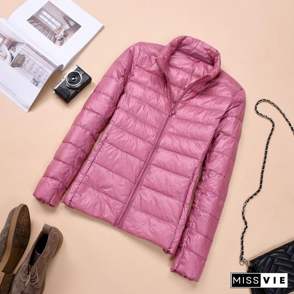 Women Autumn Coats Warm Duck Down Spring Winter Female Casual Jacket Stand Neck Light Thin Style Ladies Slim Jacket 3Xl 4Xl