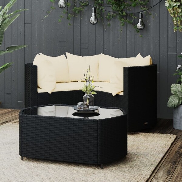 4 Piece Patio Lounge Set with Cushions Black Poly Rattan - Overstock - 37842799