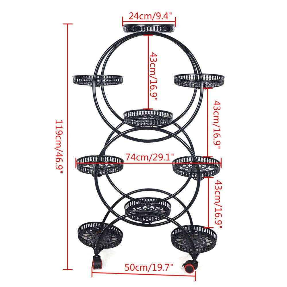 YIYIBYUS 46.9 in. x 29.1 in. 9 Potted Multiple IndoorOutdoor Black Metal Plant Stand Flower Pot Holder (6-Tier) OT-ZJCY-5273