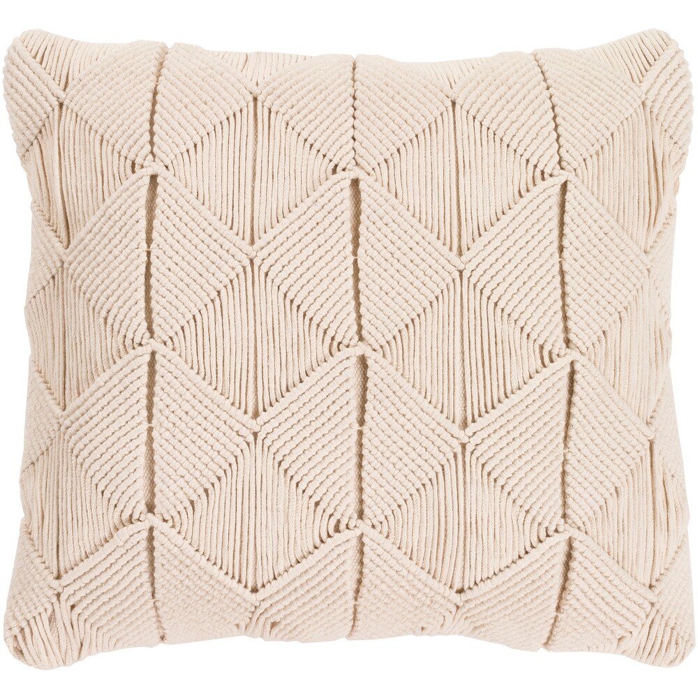 Emilija Macrame Cream Feather Down or Poly Filled Throw Pillow 18 inch