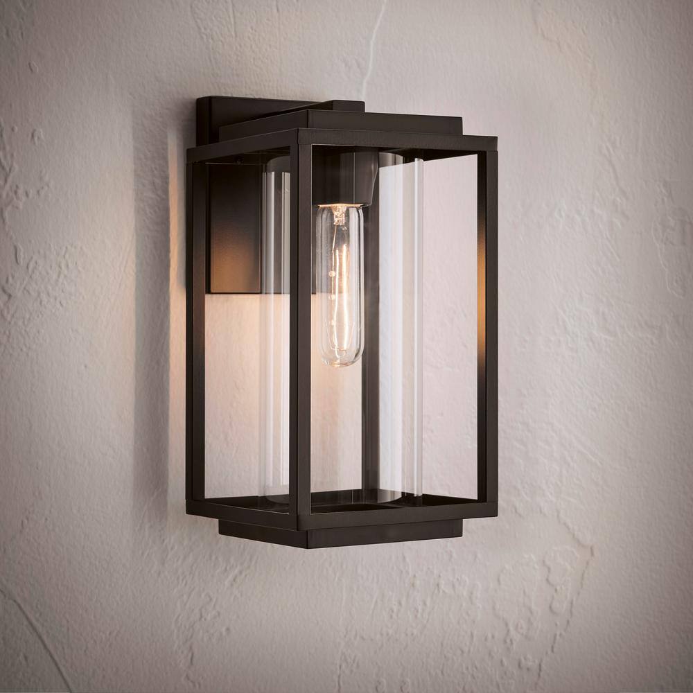 Progress Lighting Macstreet 12 in. 1-Light Matte Black Modern Outdoor Wall Lantern with Clear Glass P560221-031