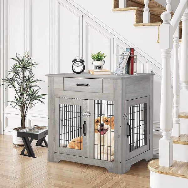 Furniture Dog Crates， Furniture Style Wood Dog Kennel End Table， Dog House Indoor Use， Chew-Proof