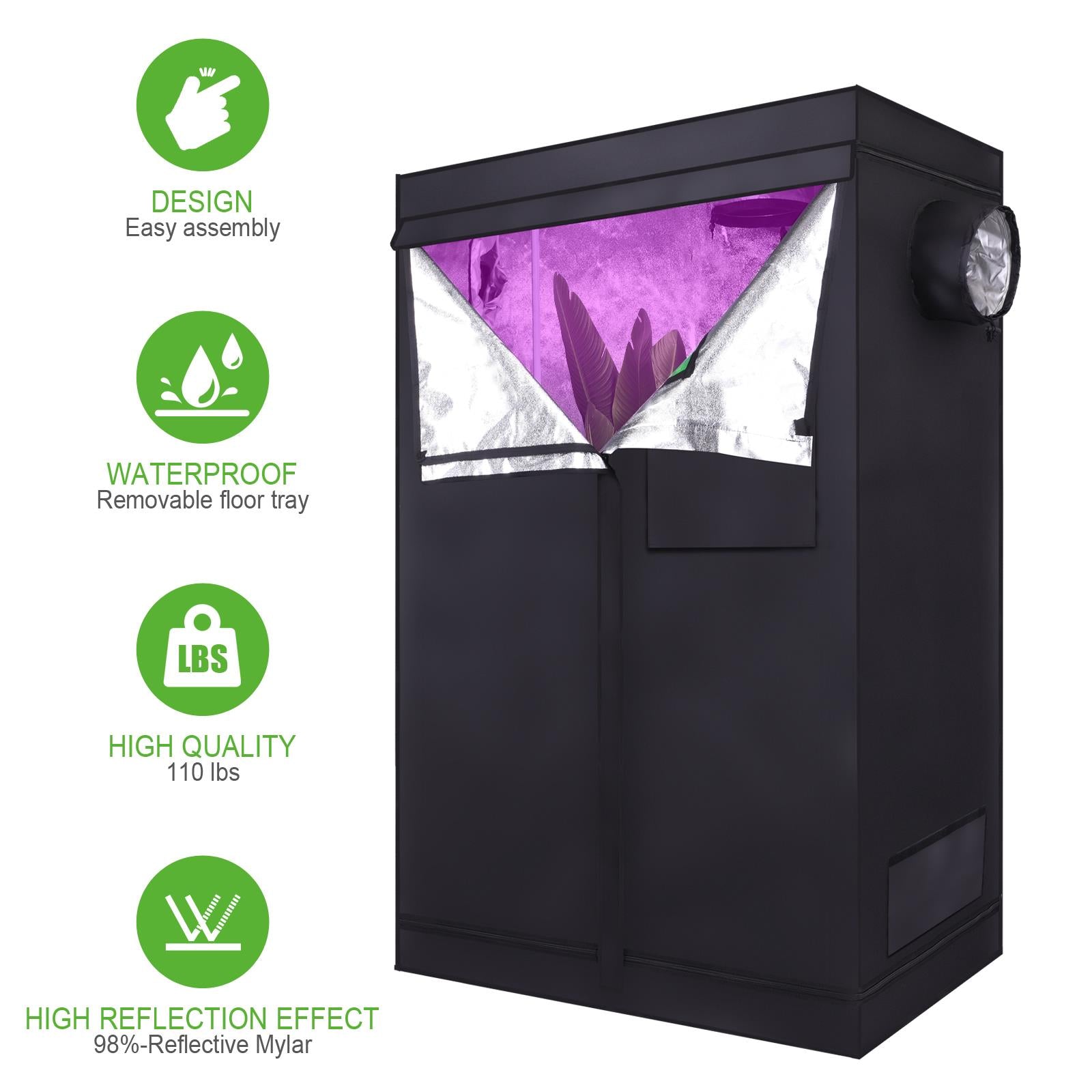 Ktaxon 120*60*180 Home Use Dismountable Hydroponic Oxford Cloth Plant Grow Tent with Window Black