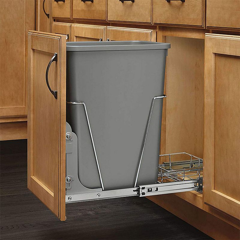 Rev-A-Shelf 35 Qt Under Sink Trash Can Replacement， Plastic， Silver， RV-35-17-52