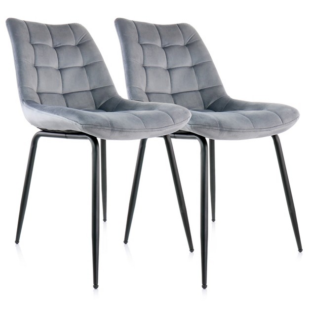 Elama 2 Piece Velvet Tufted Chair In Gray With Black Metal Legs