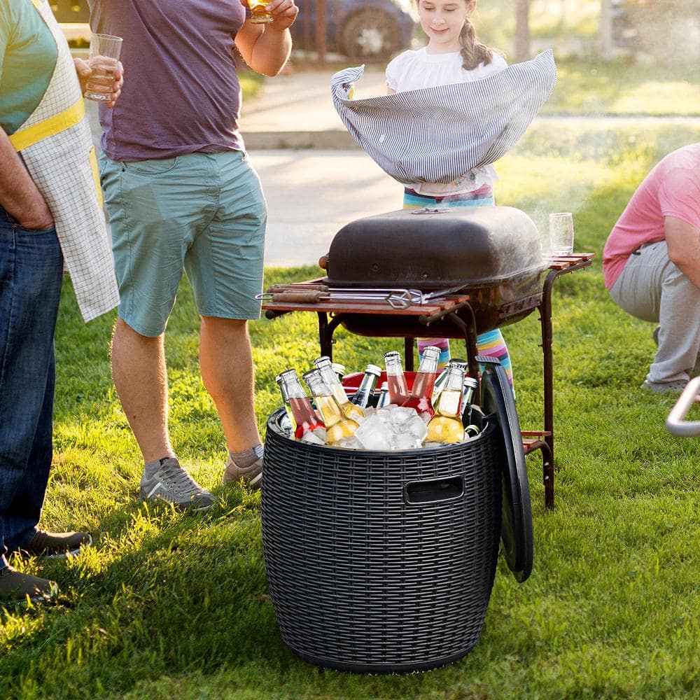 Gymax 12-Gal Patio Ice Cooler Bucket Cool Bar Table Cocktail Side Table w/Lid Black GYM07136