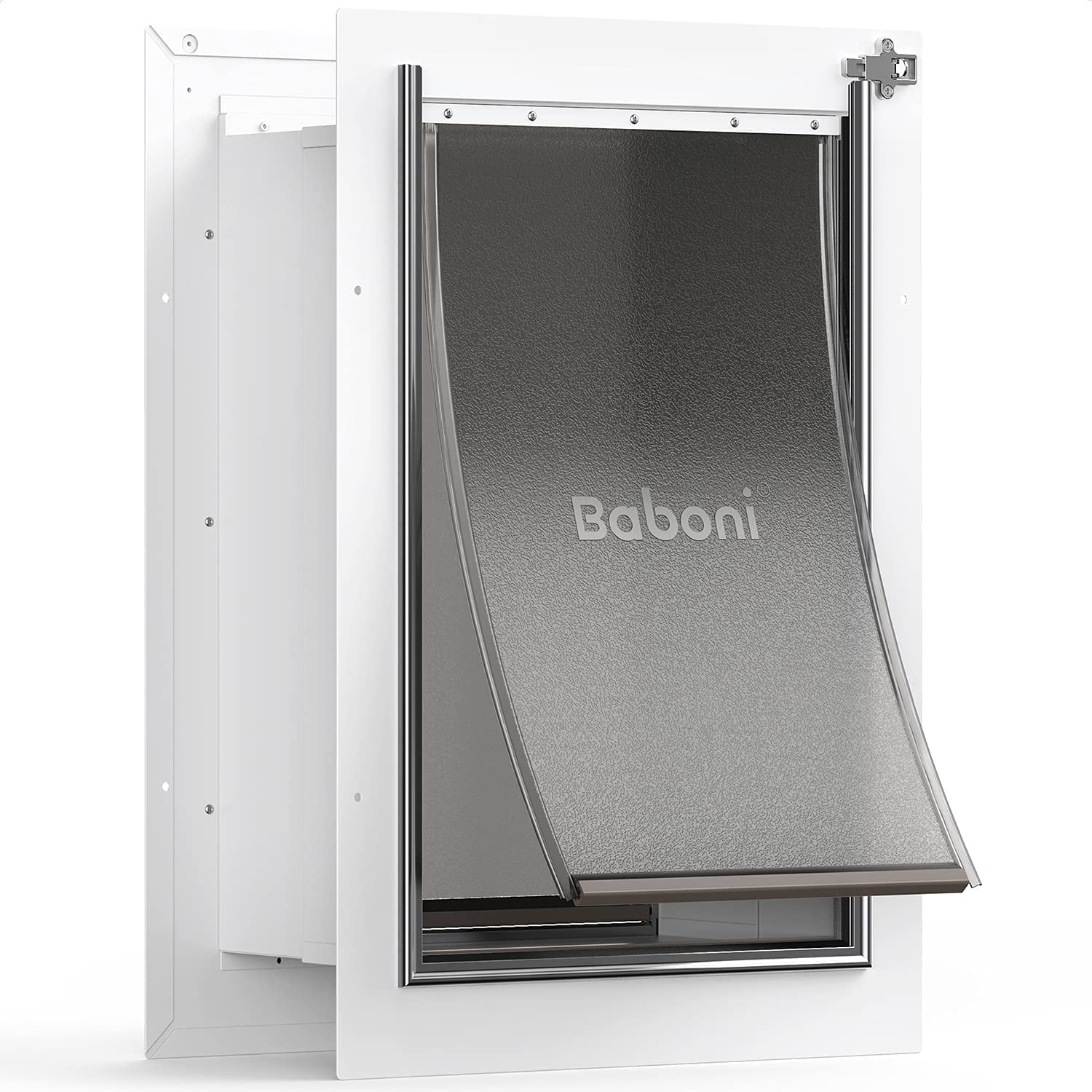 Baboni Pet Door for Wall， Steel Frame and Telescoping Tunnel for Dog -Large