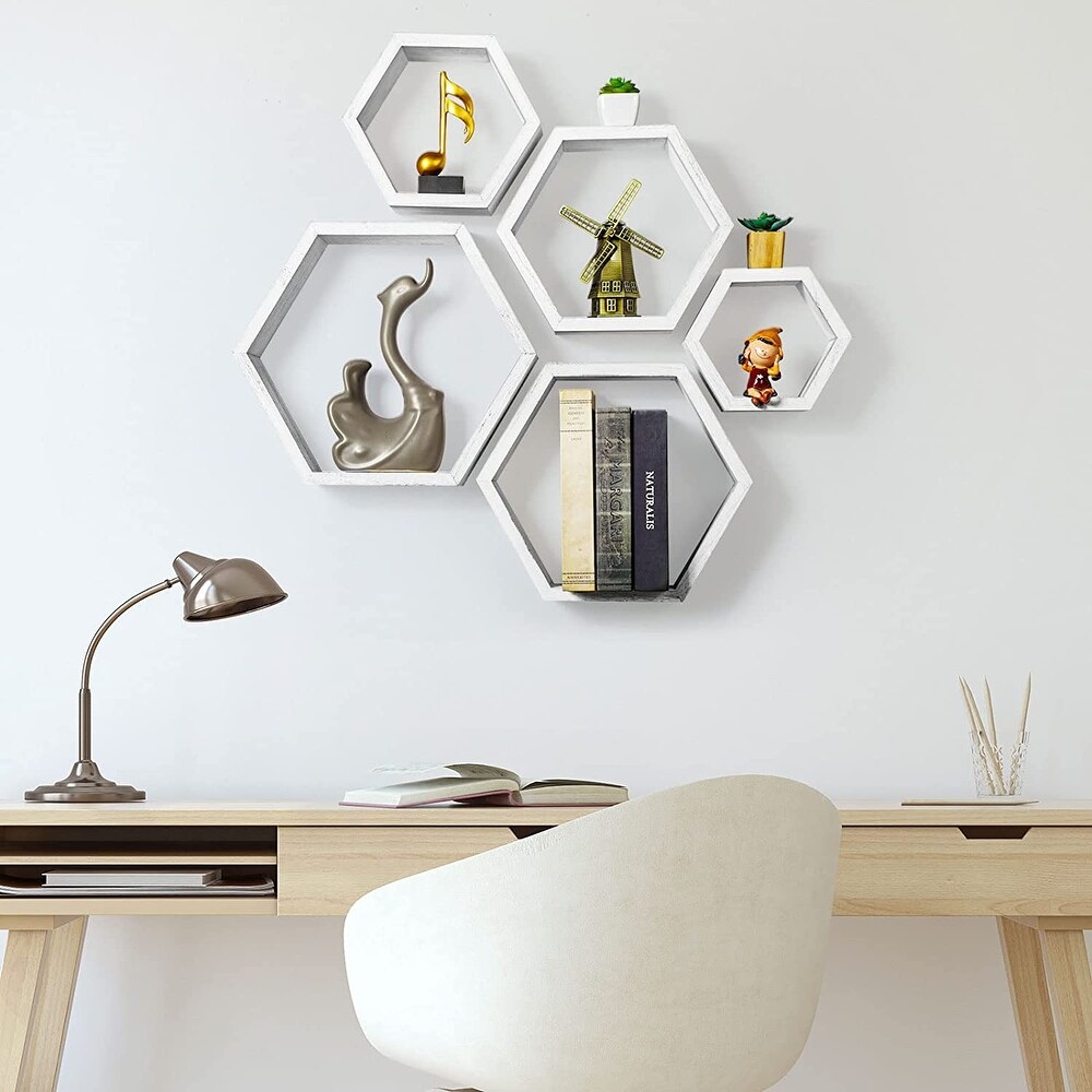 Wall Mounted Hexagon Floating Shelves