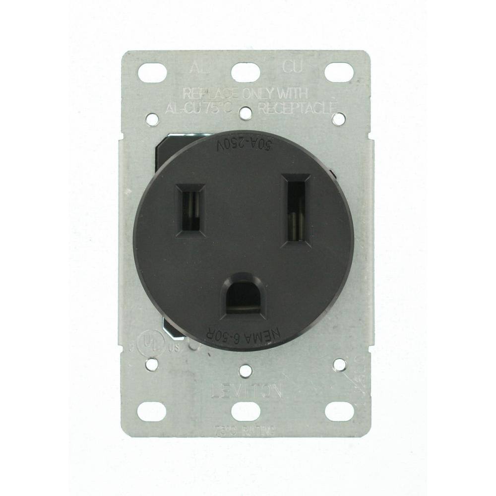 Leviton 50 Amp 2-Pole Flush Mount Shallow Single Outlet Black NEMA 6-50R R10-05374-S00