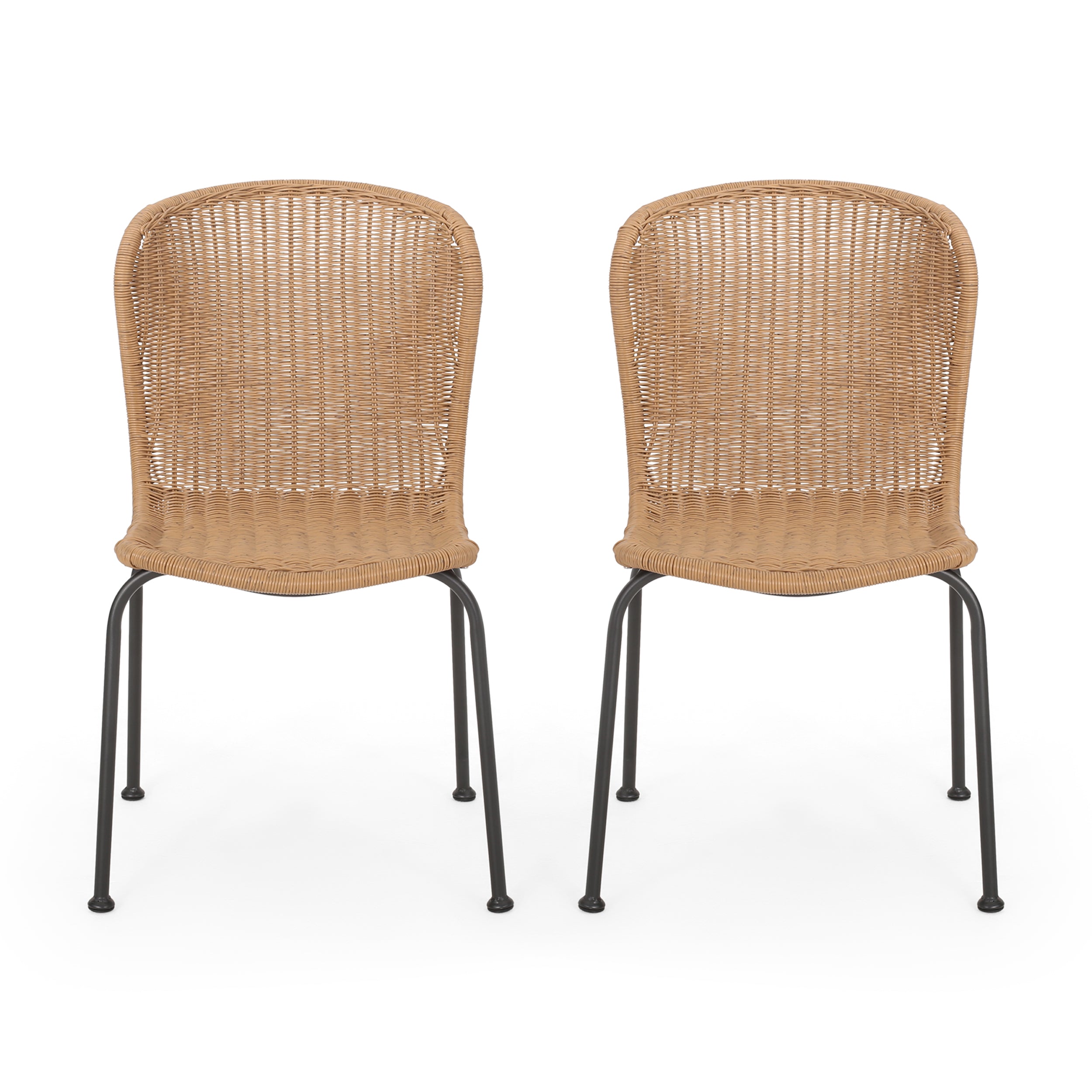 Akim Outdoor Boho Wicker Dining Chair (Set of 2)