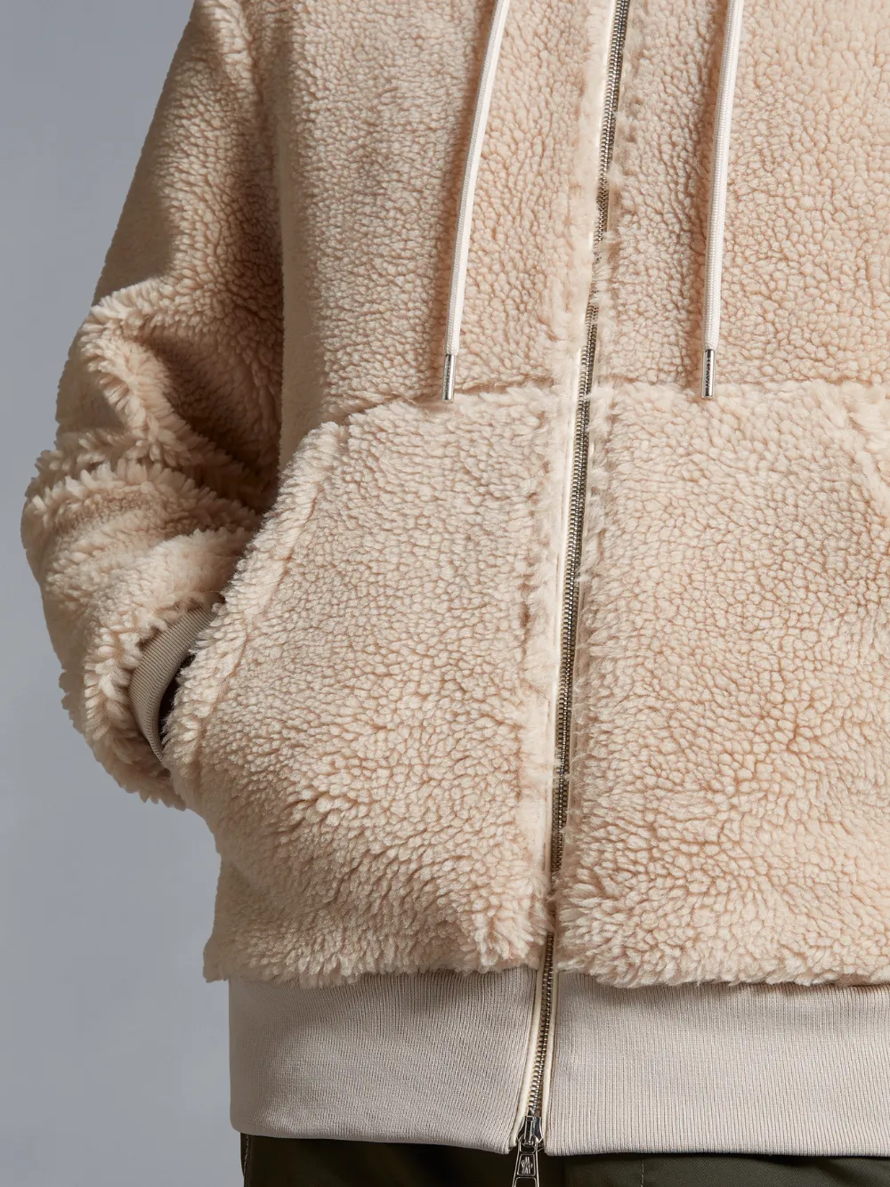 MONCLER Teddy Zip-Up Hoodie Beige