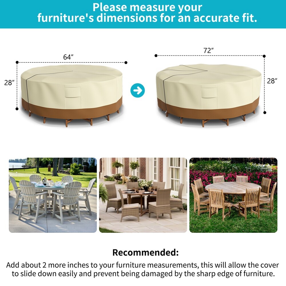 Haevy Duty Patio Round Table Cover Weather Resistant Build Adjustable Size With Zipper