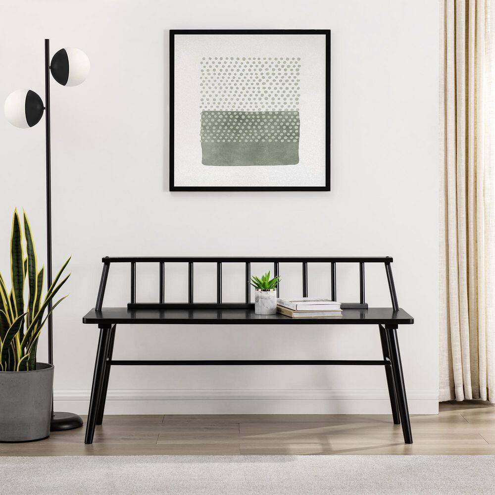 Welwick Designs Black Solid Wood Scandinavian Bench with Low Spindle Back (26 in. H x 48 in. W x 17 in. D) HD9493