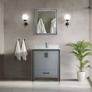 Lexora Ziva 30 in W x 22 in D Dark Grey Bath Vanity White Quartz Top Faucet Set and 28 in Mirror LVZV30SB211