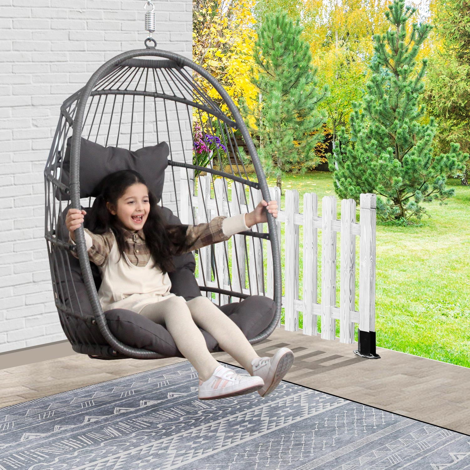 NICESOUL Outdoor Foldable Wicker Swing Egg Chair Without Stand Dark Gray Hanging 265lbs Max. Weight