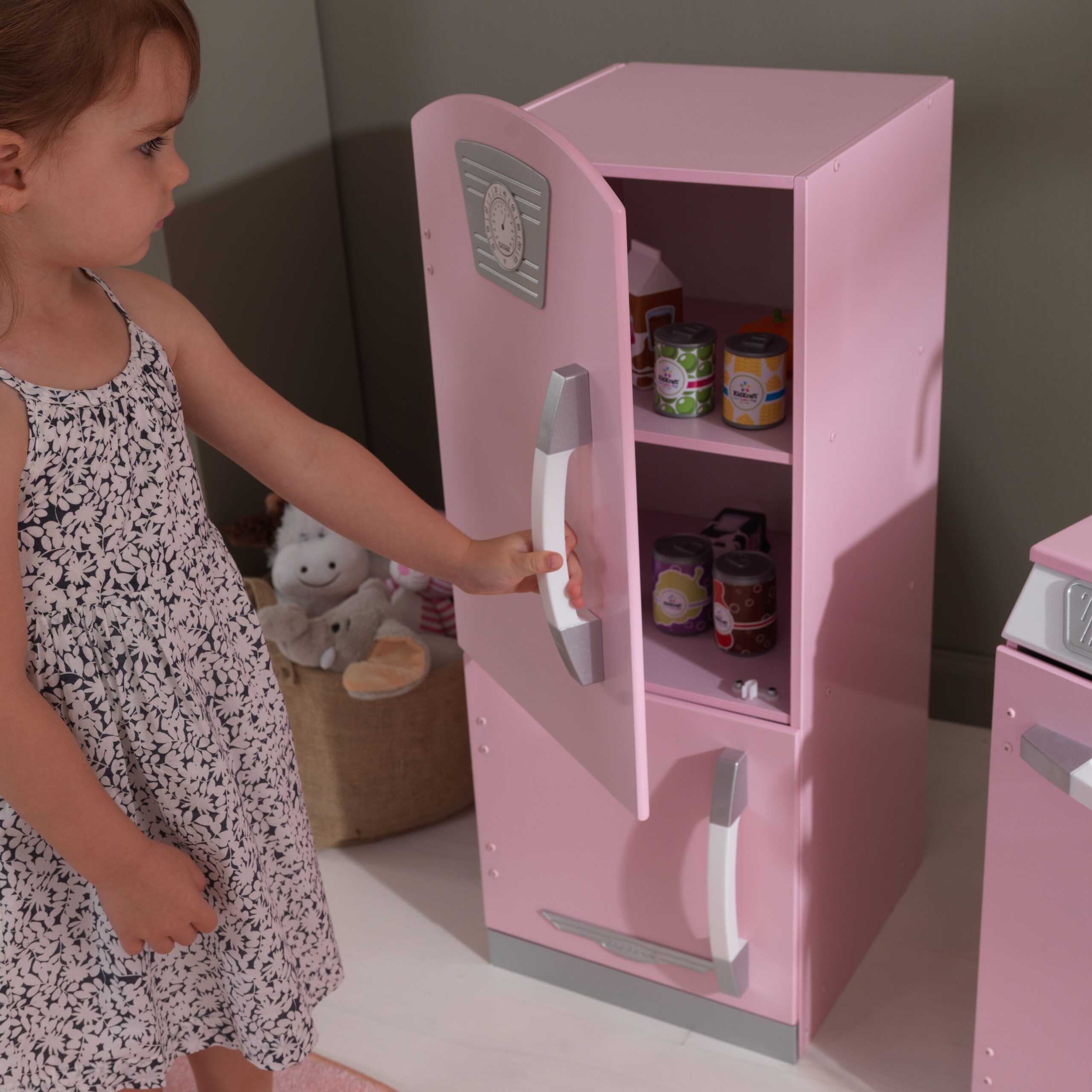 KidKraft Pink Retro Wooden Play Kitchen and Refrigerator 2-Piece Set