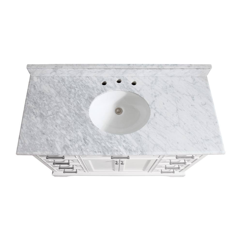 Home Decorators Collection Windlowe 49 in. W x 22 in. D x 35 in. H Freestanding Bath Vanity in White with Carrara White Marble Top 15101-VS49C-WT