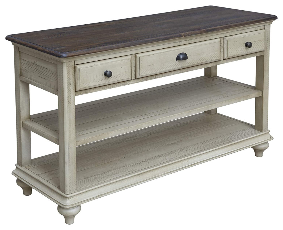 Rustic Console Table  3 Drawers and Lower Shelf  Antique White   Natural Walnut   Transitional   Entertainment Centers And Tv Stands   by Decorn  Houzz